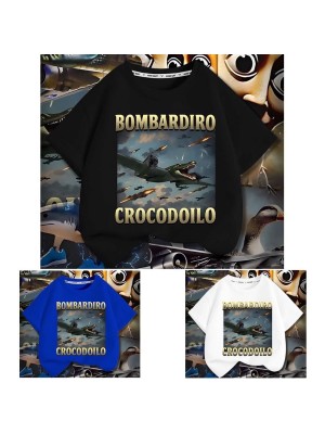 Maglia Brainrot T-shirt Manica Corta Cotone Bombardiro Crocodoilo Meme BOMBAR01